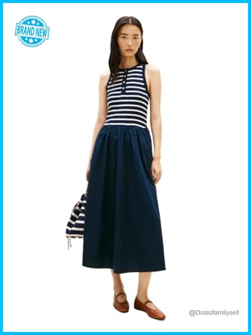 Sleeveless Cotton Midi Dress with Pockets and Stretch